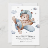 Schattige Beer Vliegtuigtijd vliegt 1e verjaardags Kaart (Voorkant)