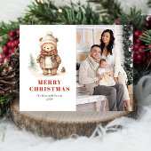 Schattige Beer Vrolijk Kerstfeest Foto Vakantie Br Feestdagenkaart