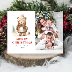 Schattige Beer Vrolijk Kerstfeest Foto Vakantie Br Feestdagenkaart