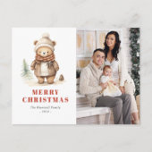 Schattige Beer Vrolijk Kerstfeest Foto Vakantie Br Feestdagenkaart (Voorkant)