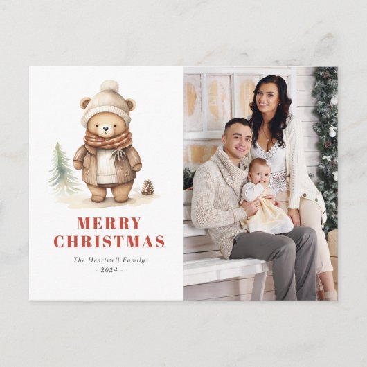 Schattige Beer Vrolijk Kerstfeest Foto Vakantie Br Feestdagenkaart (Voorkant)