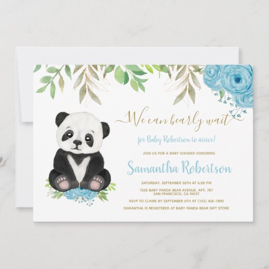 Schattige Beer Waterverf Blauw groen Boy Baby show Kaart (Voorkant)