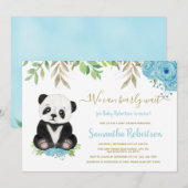 Schattige Beer Waterverf Blauw groen Boy Baby show Kaart (Voorkant / Achterkant)