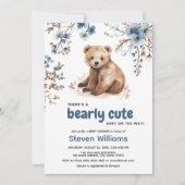 Schattige beer waterverf jongen baby shower uitnod kaart (Voorkant)