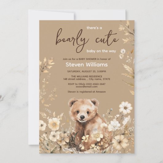 Schattige beer waterverf jongen baby shower uitnod kaart (Voorkant)