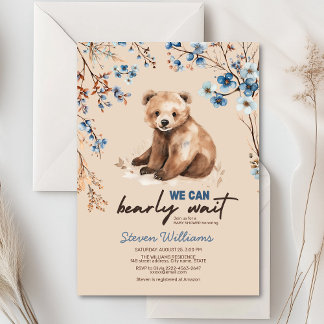 Schattige beer waterverf jongen baby shower uitnod kaart