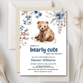 Schattige beer waterverf jongen baby shower uitnod kaart