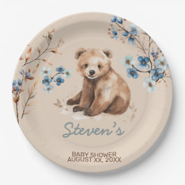 Schattige beer waterverf jongen baby shower uitnod papieren bordje