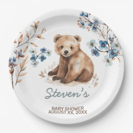 Schattige beer waterverf jongen baby shower uitnod papieren bordje