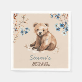 Schattige beer waterverf jongen baby shower uitnod servet