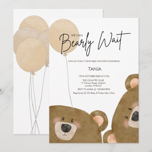 Schattige Beer We kunnen nauwelijks wachten op gen Kaart (Voorkant / Achterkant)