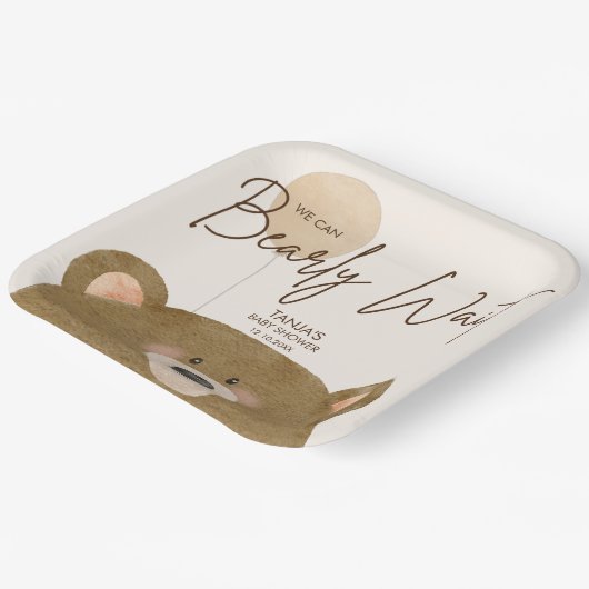 Schattige Beer We kunnen nauwelijks wachten op gen Papieren Bordje (Gebogen)