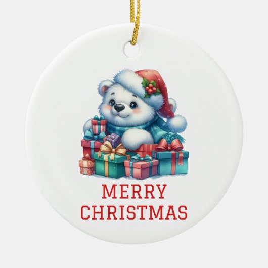 Schattige Beer Welp Kerstmis Keramisch Ornament (Voorkant)