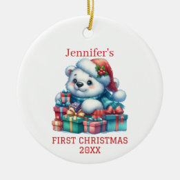 Schattige Beer Welp Kerstmis Keramisch Ornament
