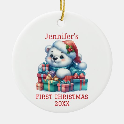 Schattige Beer Welp Kerstmis Keramisch Ornament (Voorkant)