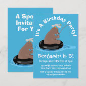 Schattige beer welp vissen cartoon Verjaardag Kaart (Voorkant / Achterkant)