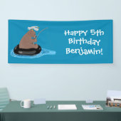 Schattige beer welp vissen gepersonaliseerde verja spandoek (Beurs)