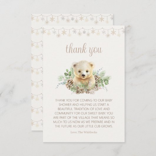 Schattige Beer welp wintergroen Baby shower Bedankkaart (Voorkant / Achterkant)