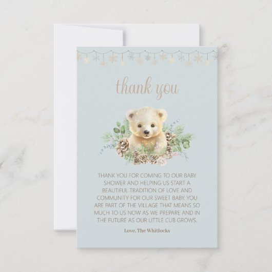 Schattige Beer welp wintergroen blauw jongetje Bab Bedankkaart (Voorkant)