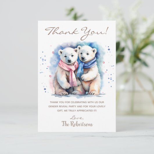 Schattige Beer Winter Dier Geslacht Onthullen Part Bedankkaart (Staand voorkant)