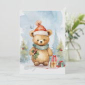 Schattige Beer Winter Kerstmis Waterverf Kaart (Staand voorkant)