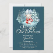 Schattige Beer Winter Onederland 1e verjaardagsfee Kaart (Voorkant)