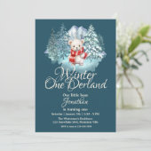 Schattige Beer Winter Onederland 1e verjaardagsfee Kaart (Staand voorkant)