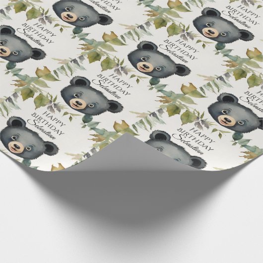 Schattige Beer Woodland Animal Birthday Party Cadeaupapier (Hoek)