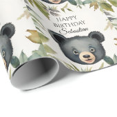 Schattige Beer Woodland Animal Birthday Party Cadeaupapier (Rol Hoek)