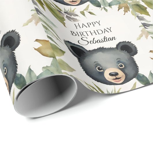 Schattige Beer Woodland Animal Birthday Party Cadeaupapier (Rol Hoek)