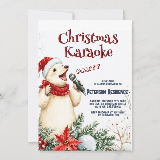 Schattige Beer Zingende Kerst Karaoke Party Kaart (Voorkant)