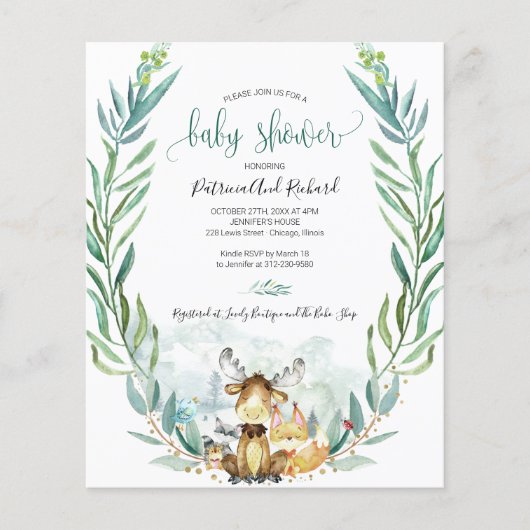 Schattige begrotingsuitnodigingen voor Baby shower (Voorkant)