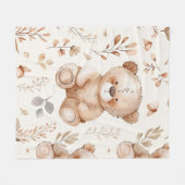 Schattige Beige Baby Beer Fleece Deken (Voorkant (Horizontaal))