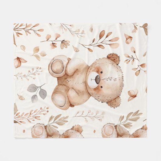 Schattige Beige Baby Beer Fleece Deken (Voorkant (Horizontaal))