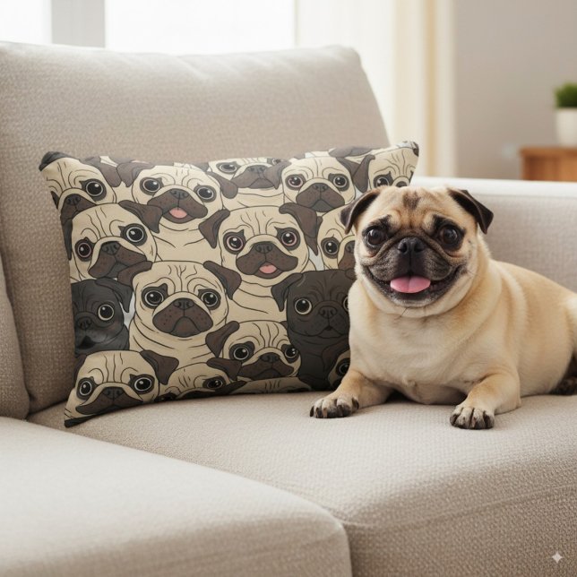 Schattige beige cartoon Pug Dog Seamless Pattern Accent Kussen (Creator heeft geüpload)