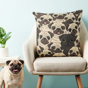 Schattige beige cartoon Pug Dog Seamless Pattern Kussen