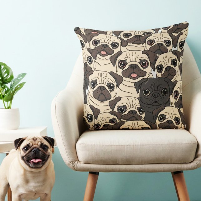 Schattige beige cartoon Pug Dog Seamless Pattern Kussen (Creator heeft geüpload)