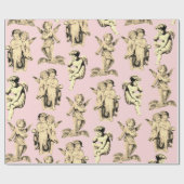 Schattige  Beige Cupid Angels op Roze Cadeaupapier (Vlak)