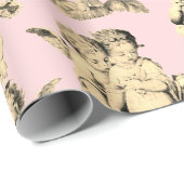 Schattige  Beige Cupid Angels op Roze Cadeaupapier (Rol Hoek)