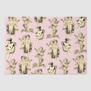 Schattige  Beige Cupid Angels op Roze Tissuepapier