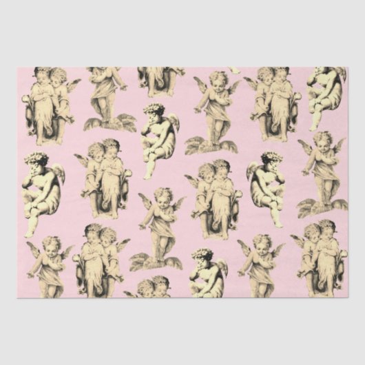 Schattige Beige Cupid Angels op Roze Tissuepapier (Voorkant)