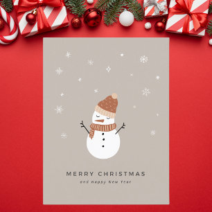 Schattige beige geïllustreerde sneeuwman kerst feestdagenkaart