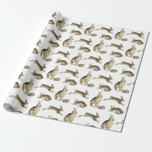 Schattige Beige Konijnen Hazen op Wit Cadeaupapier