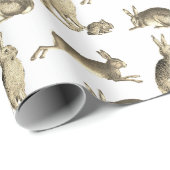 Schattige Beige Konijnen Hazen op Wit Cadeaupapier (Rol Hoek)