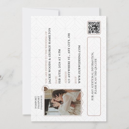 Schattige Beige Paspoort Unieke bestemming Trouwen Kaart