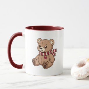 Schattige beige teddybeer met gestreepte sjaal mok