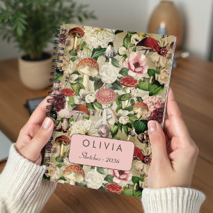 Schattige Beige Tuin Paddenstoel Bloemen Notitieboek