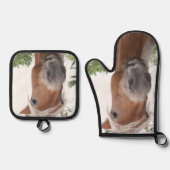 Schattige Belgisch trekpaard gezicht Ovenwant & Pannenlap Set (Voorkant)