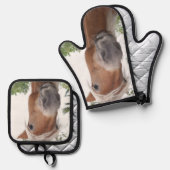 Schattige Belgisch trekpaard gezicht Ovenwant & Pannenlap Set (Voorkant / Achterkant)