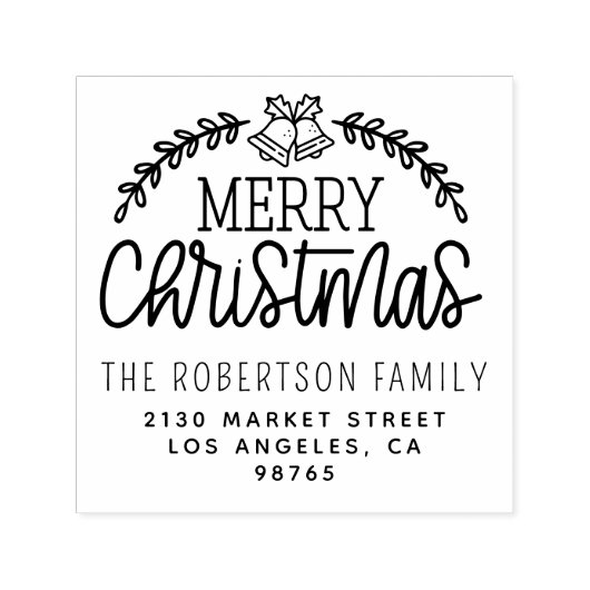 Schattige Bells Kerstmis Familienaam Retouradres Zelfinktende Stempel (Design)